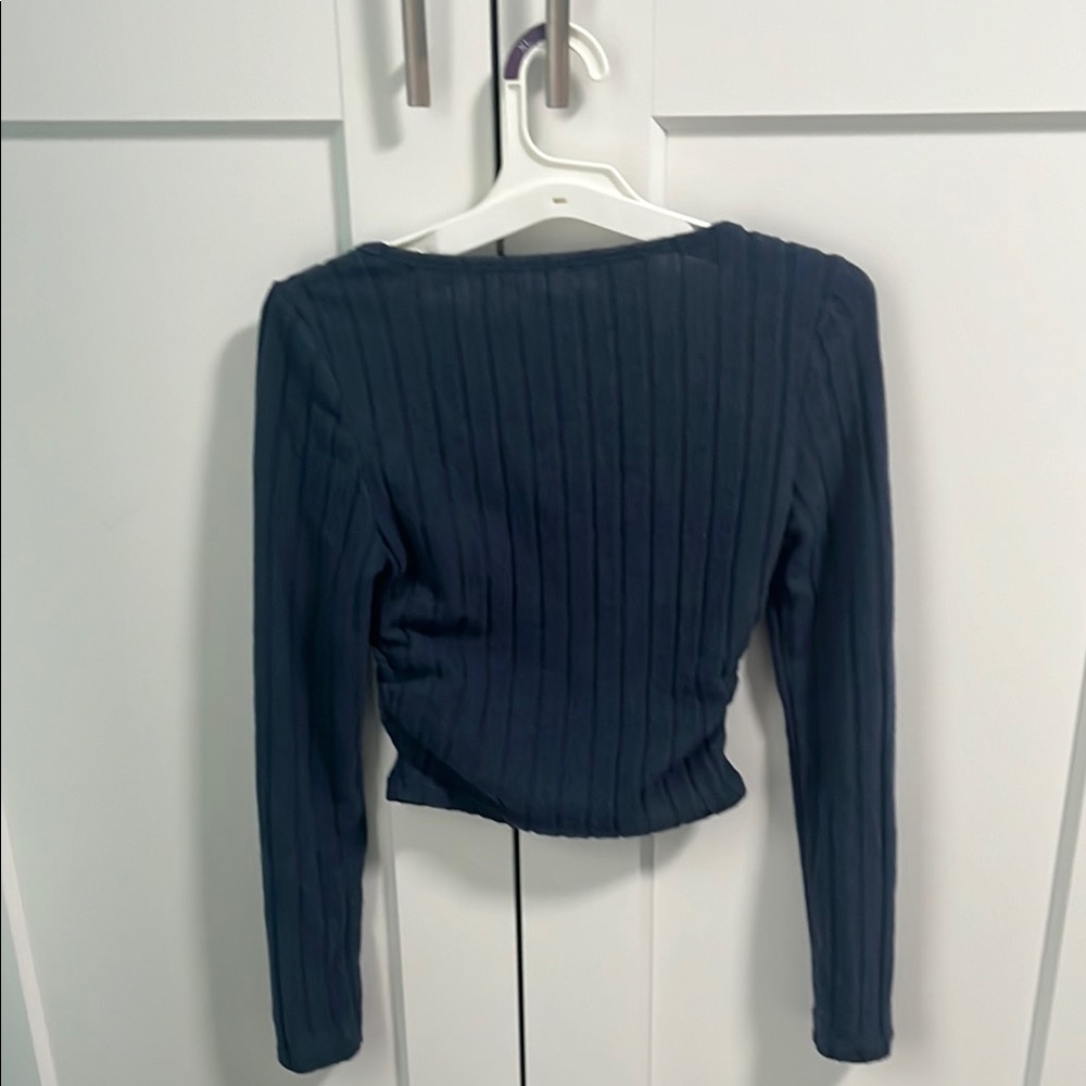 Blue Ribbed Square Neck Blouse - Picture 6 of 6